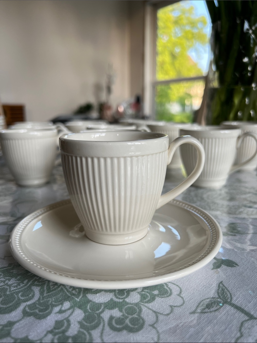 Wedgwood Cream Ribbed Porcelain Vintage Cups and Saucers 13 Total $15 each